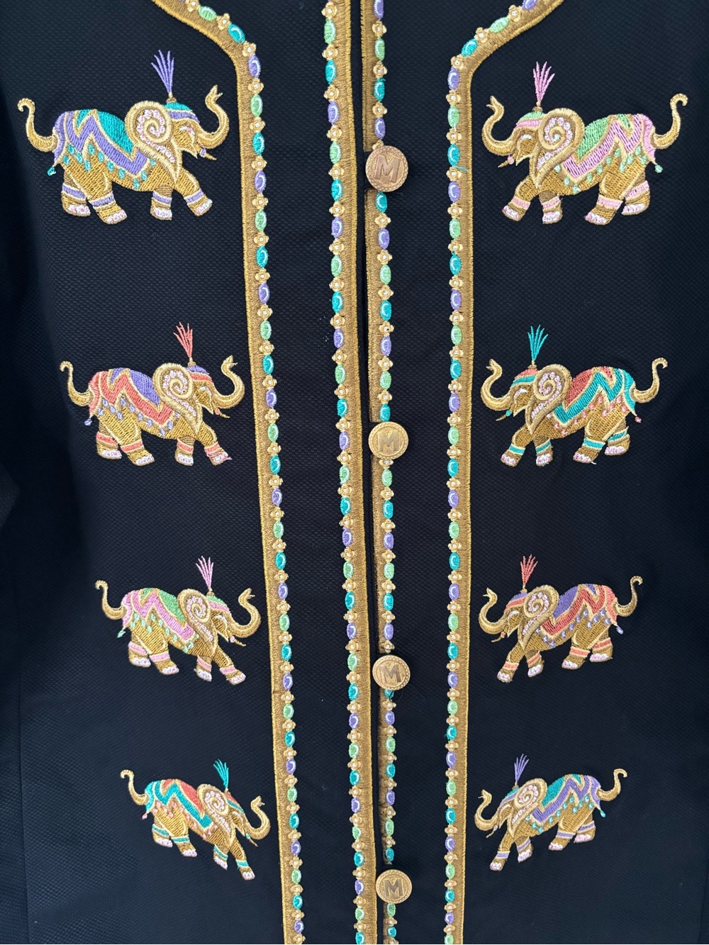 Bob Mackie Black Embroidered Elephant Jacket Wearable Art
